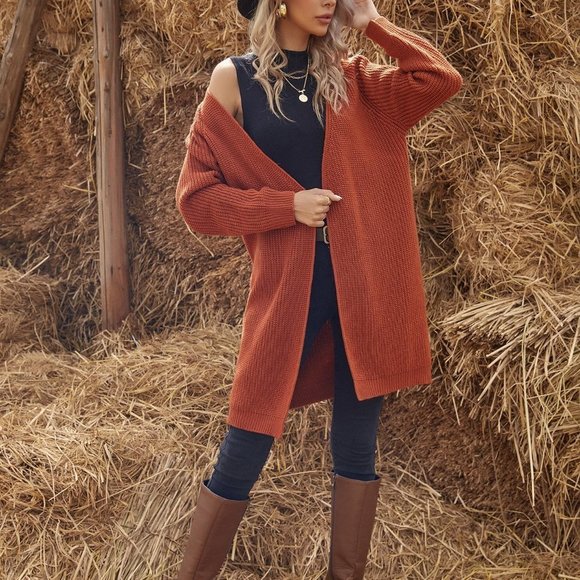 Burnt Orange Boho Womens Drop Shoulder Duster Cardigan - Picture 5 of 8